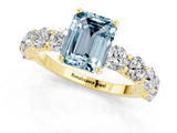 Yellow gold Emerald Cut Aquamarine Prong Setting with Side Stones on a Pave Band_1