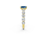 Yellow gold Emerald Cut Aquamarine Prong Setting with Side Stones on a Pave Band_2