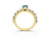 Yellow gold Emerald Cut Aquamarine Prong Setting with Side Stones on a Pave Band_3