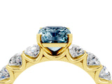 Yellow gold Emerald Cut Aquamarine Prong Setting with Side Stones on a Pave Band_4