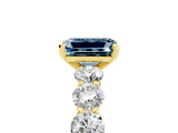 Yellow gold Emerald Cut Aquamarine Prong Setting with Side Stones on a Pave Band_5