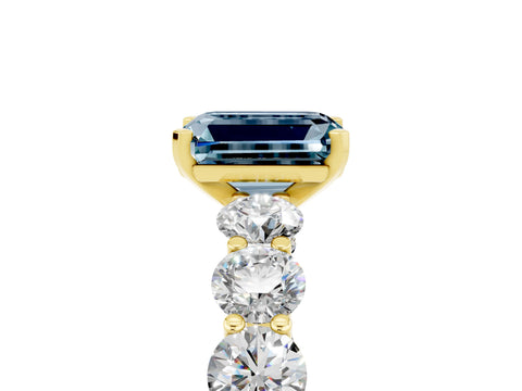 Yellow gold Emerald Cut Aquamarine Prong Setting with Side Stones on a Pave Band_5