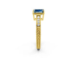 Yellow gold Emerald Cut Aquamarine Ring with Milgrain Pavé Band and Four-Prong Setting_14