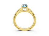 Yellow gold Emerald Cut Aquamarine Ring with Milgrain Pavé Band and Four-Prong Setting_15