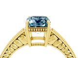 Yellow gold Emerald Cut Aquamarine Ring with Milgrain Pavé Band and Four-Prong Setting_16