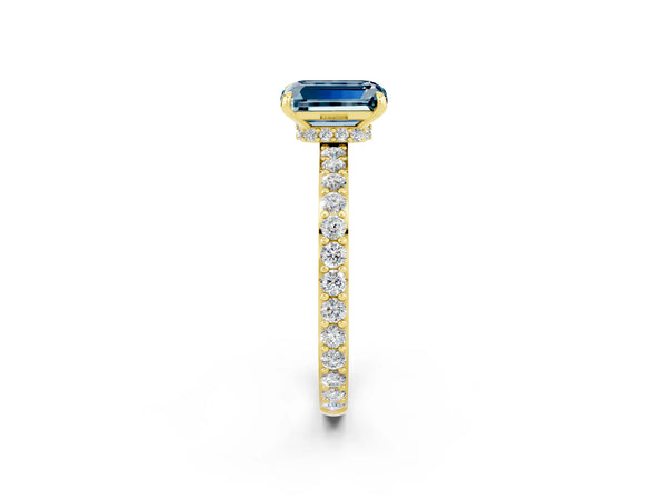 Yellow gold Emerald Cut Aquamarine Pavé Engagement Ring with Round  Accents and Prong Setting