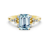 Yellow gold Emerald Cut Aquamarine Ring with Side Stones and Four-Prong Setting_36