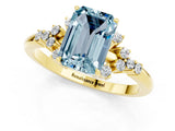 Yellow gold Emerald Cut Aquamarine Ring with Side Stones and Four-Prong Setting_37