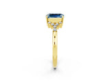 Yellow gold Emerald Cut Aquamarine Ring with Side Stones and Four-Prong Setting_38