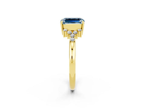 Yellow gold Emerald Cut Aquamarine Ring with Side Stones and Four-Prong Setting_38