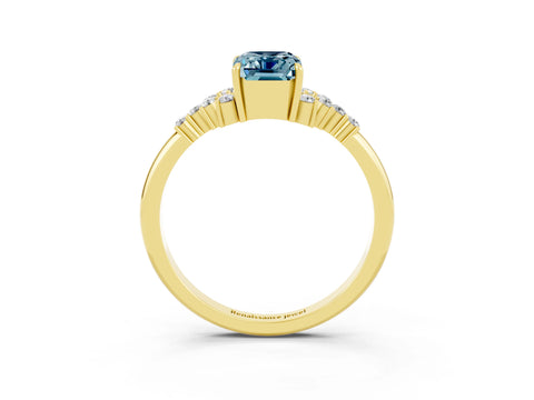 Yellow gold Emerald Cut Aquamarine Ring with Side Stones and Four-Prong Setting_39