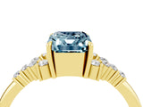 Yellow gold Emerald Cut Aquamarine Ring with Side Stones and Four-Prong Setting_40