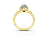 Yellow gold Emerald Cut Aquamarine Scalloped Halo Engagement Ring with Round Shared Prong Band_27