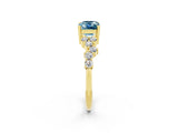 Yellow gold Emerald Cut Aquamarine Scattered Round Accent Ring with Prong Setting_14