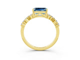 Yellow gold Emerald Cut Aquamarine Scattered Round Accent Ring with Prong Setting_15