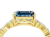 Yellow gold Emerald Cut Aquamarine Scattered Round Accent Ring with Prong Setting_16