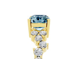 Yellow gold Emerald Cut Aquamarine Scattered Round Accent Ring with Prong Setting_17
