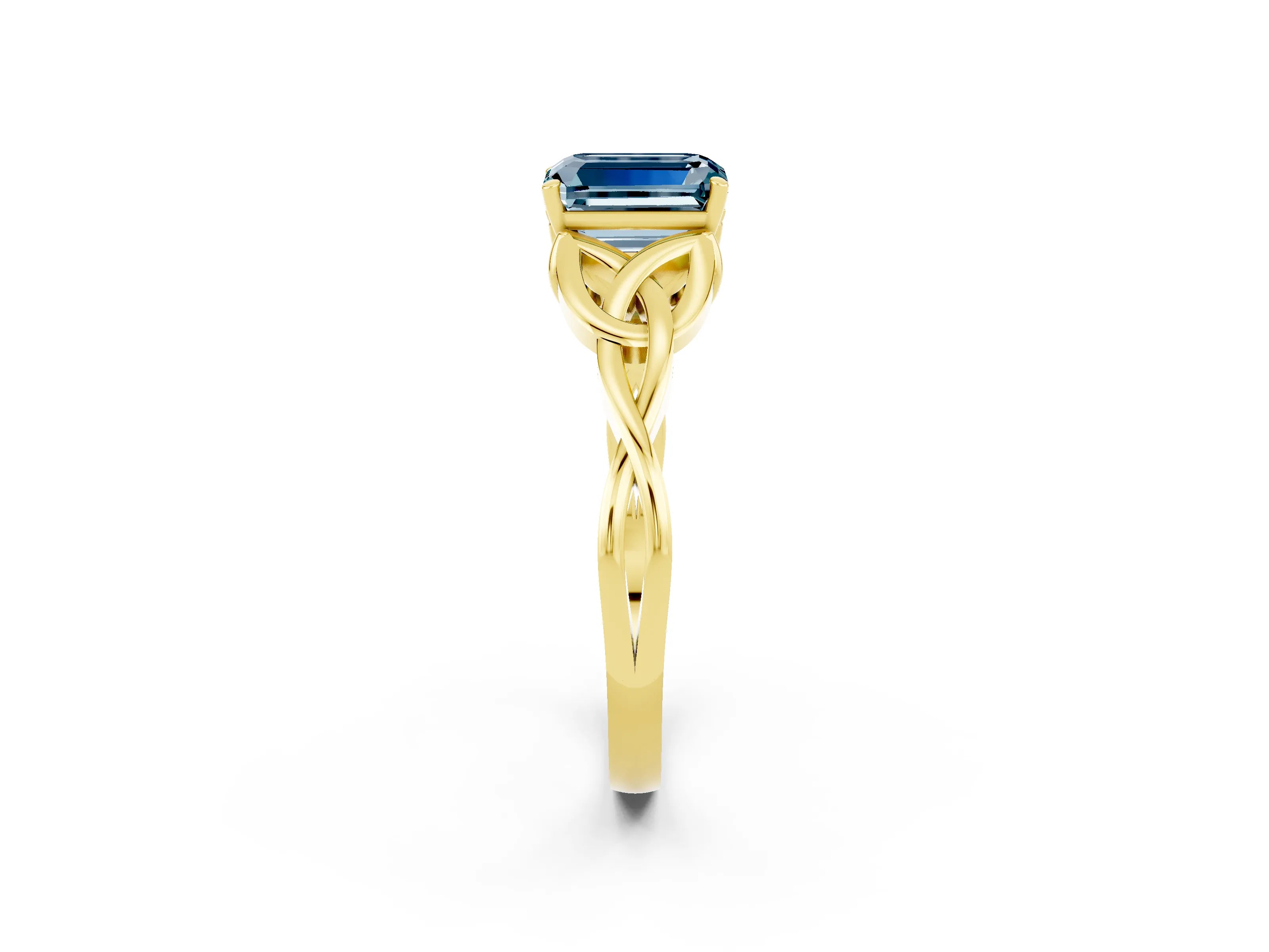 Yellow gold Emerald Cut Aquamarine Solitaire Celtic Knot Ring with Four-Prong Setting_14