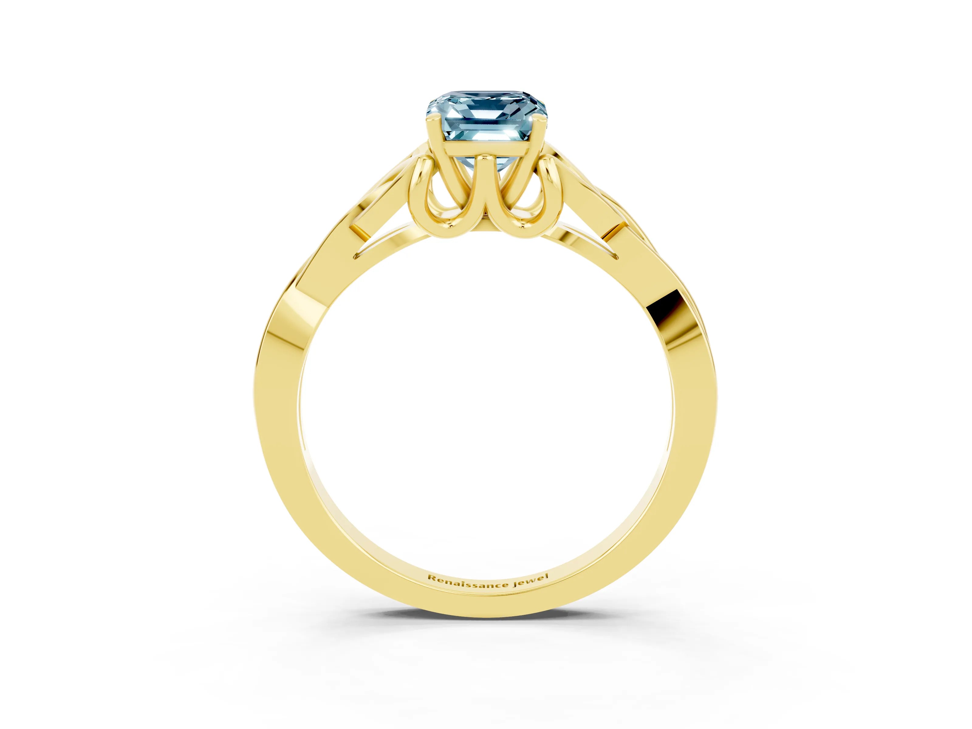 Yellow gold Emerald Cut Aquamarine Solitaire Celtic Knot Ring with Four-Prong Setting_15