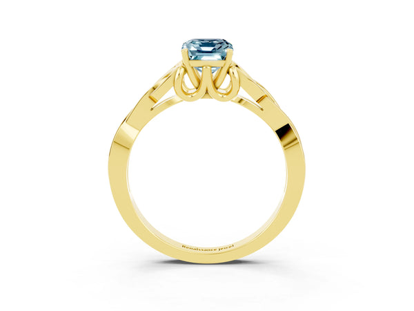 Yellow gold Emerald Cut Aquamarine Solitaire Celtic Knot Ring with Four-Prong Setting