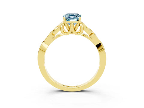 Yellow gold Emerald Cut Aquamarine Solitaire Celtic Knot Ring with Four-Prong Setting_15
