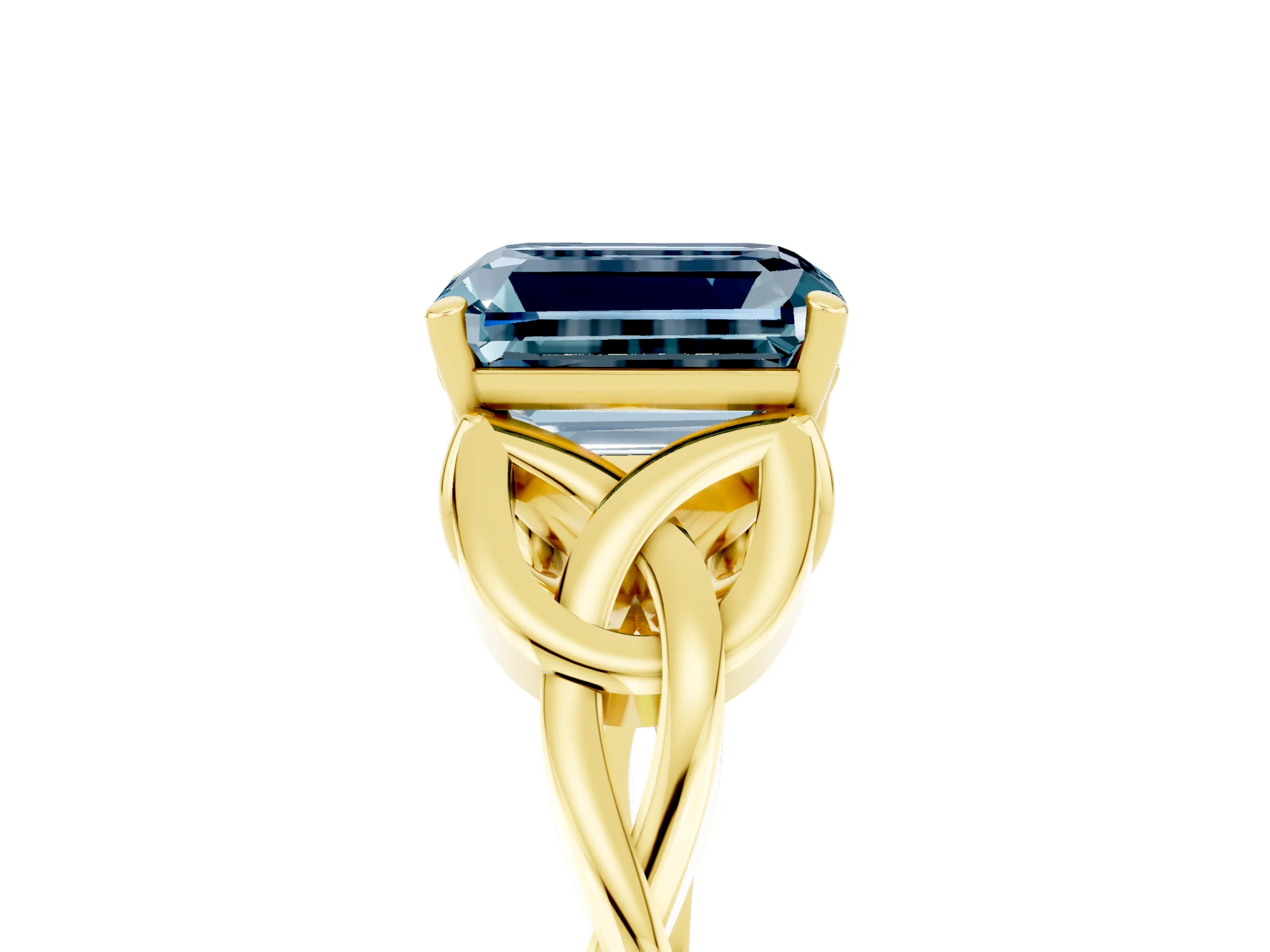Yellow gold Emerald Cut Aquamarine Solitaire Celtic Knot Ring with Four-Prong Setting_17