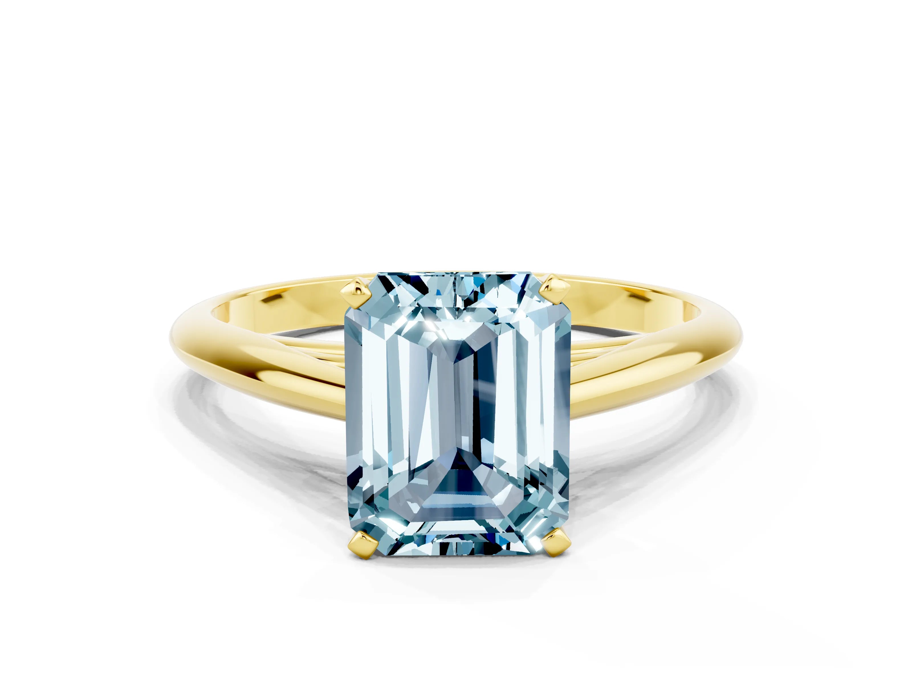 Yellow gold Emerald Cut Aquamarine Solitaire Engagement Ring with Cathedral Setting and Four-Prong Mount_12