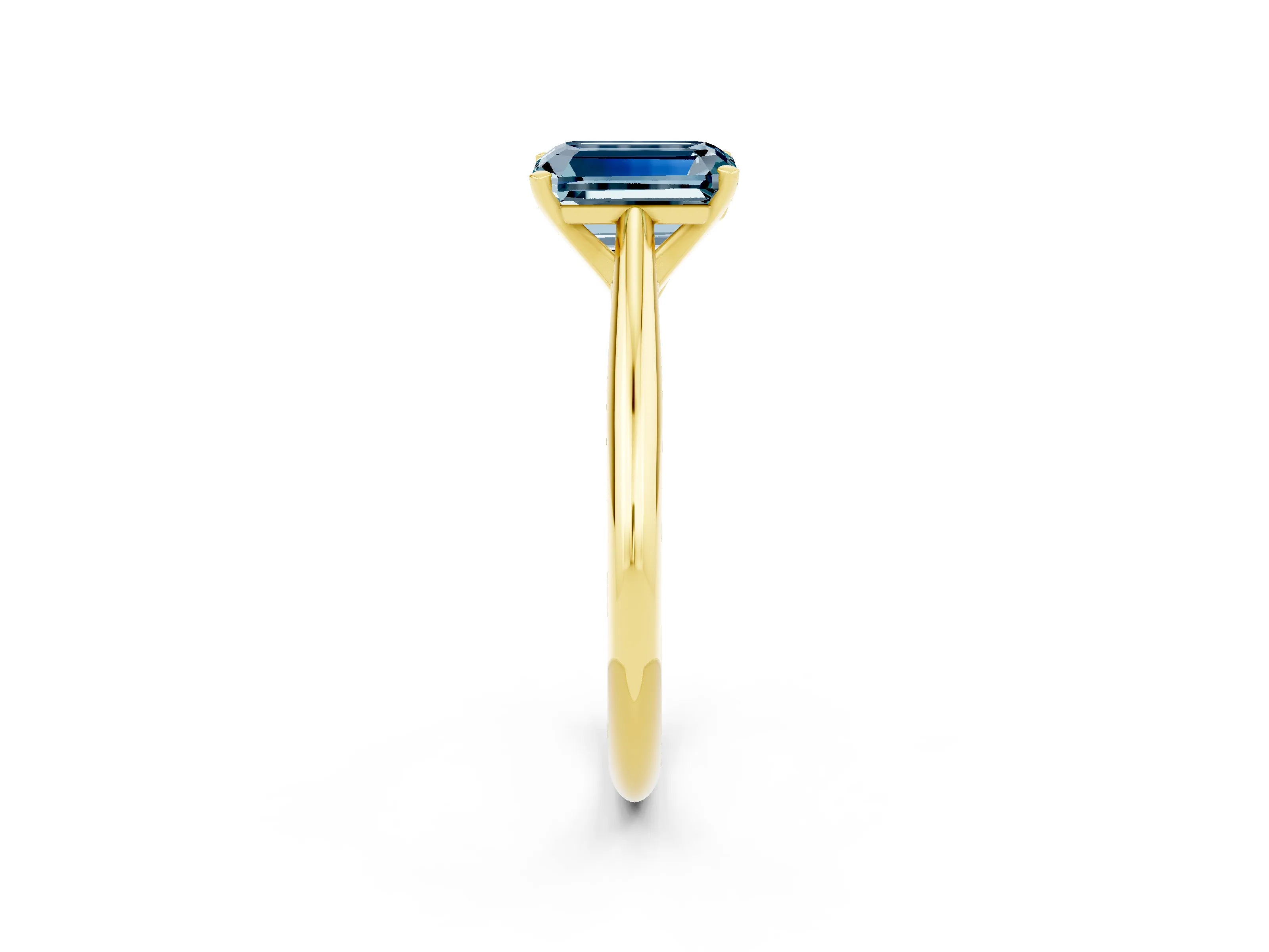 Yellow gold Emerald Cut Aquamarine Solitaire Engagement Ring with Cathedral Setting and Four-Prong Mount_14
