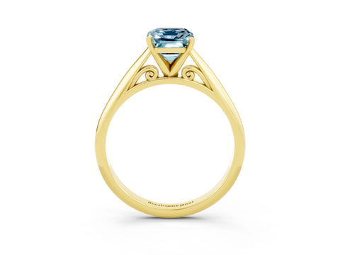 Yellow gold Emerald Cut Aquamarine Solitaire Engagement Ring with Cathedral Setting and Four-Prong Mount_15