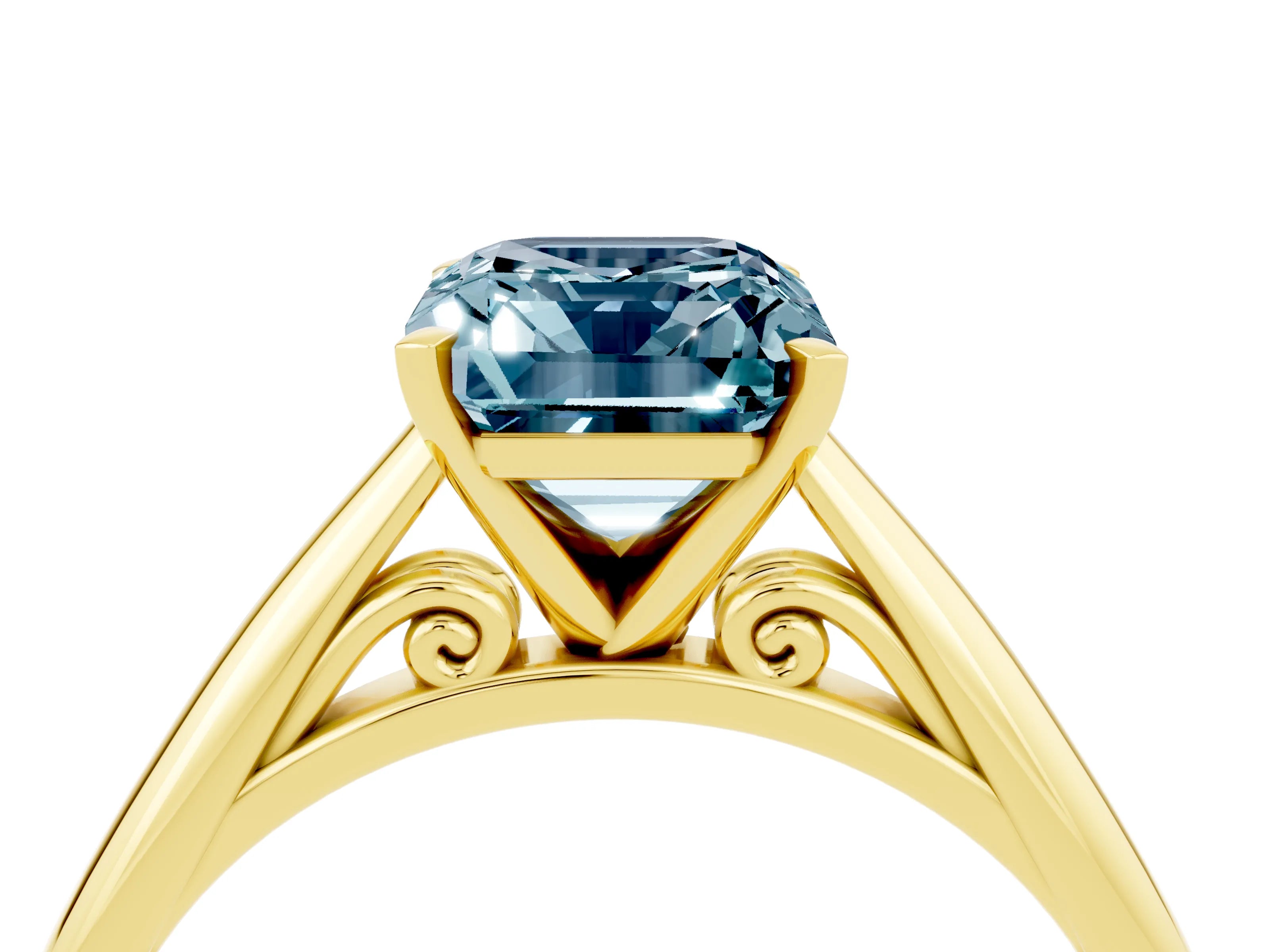 Yellow gold Emerald Cut Aquamarine Solitaire Engagement Ring with Cathedral Setting and Four-Prong Mount_16