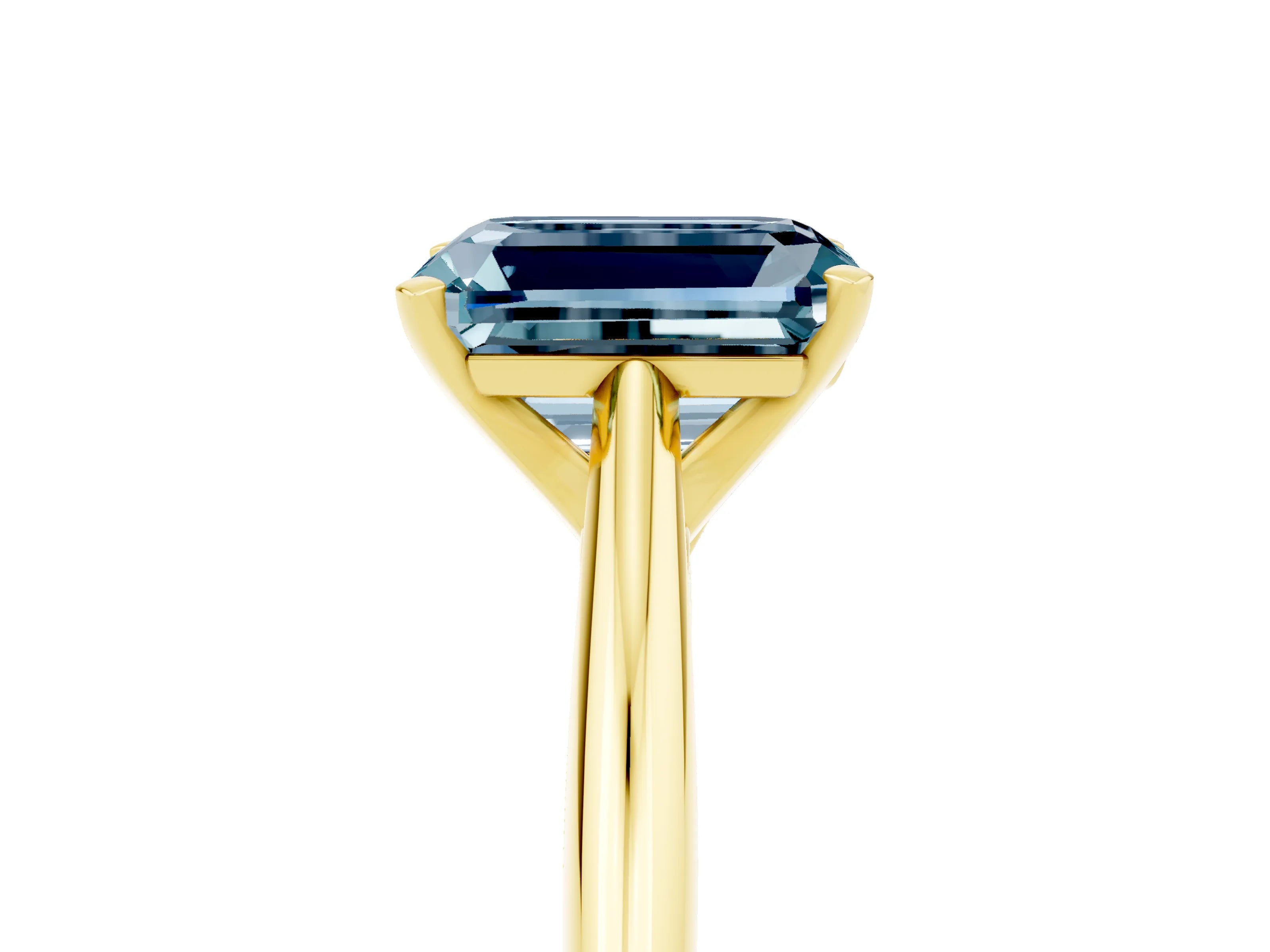 Yellow gold Emerald Cut Aquamarine Solitaire Engagement Ring with Cathedral Setting and Four-Prong Mount_17