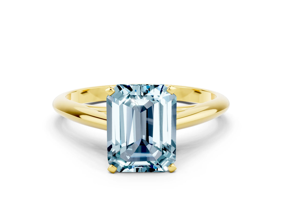 Yellow gold Emerald Cut Aquamarine Solitaire Engagement Ring with Cathedral Setting and Four-Prong Mount_30
