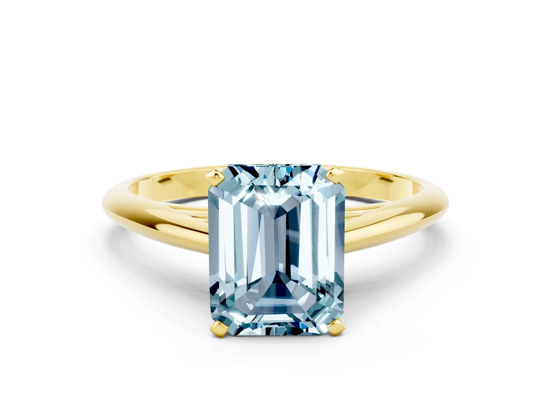 Yellow gold Emerald Cut Aquamarine Solitaire Engagement Ring with Cathedral Setting and Four-Prong Mount_66