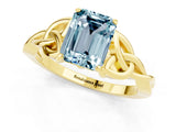 Yellow gold Emerald Cut Aquamarine Solitaire Engagement Ring with Celtic Knot Band and Four-Prong Setting_1