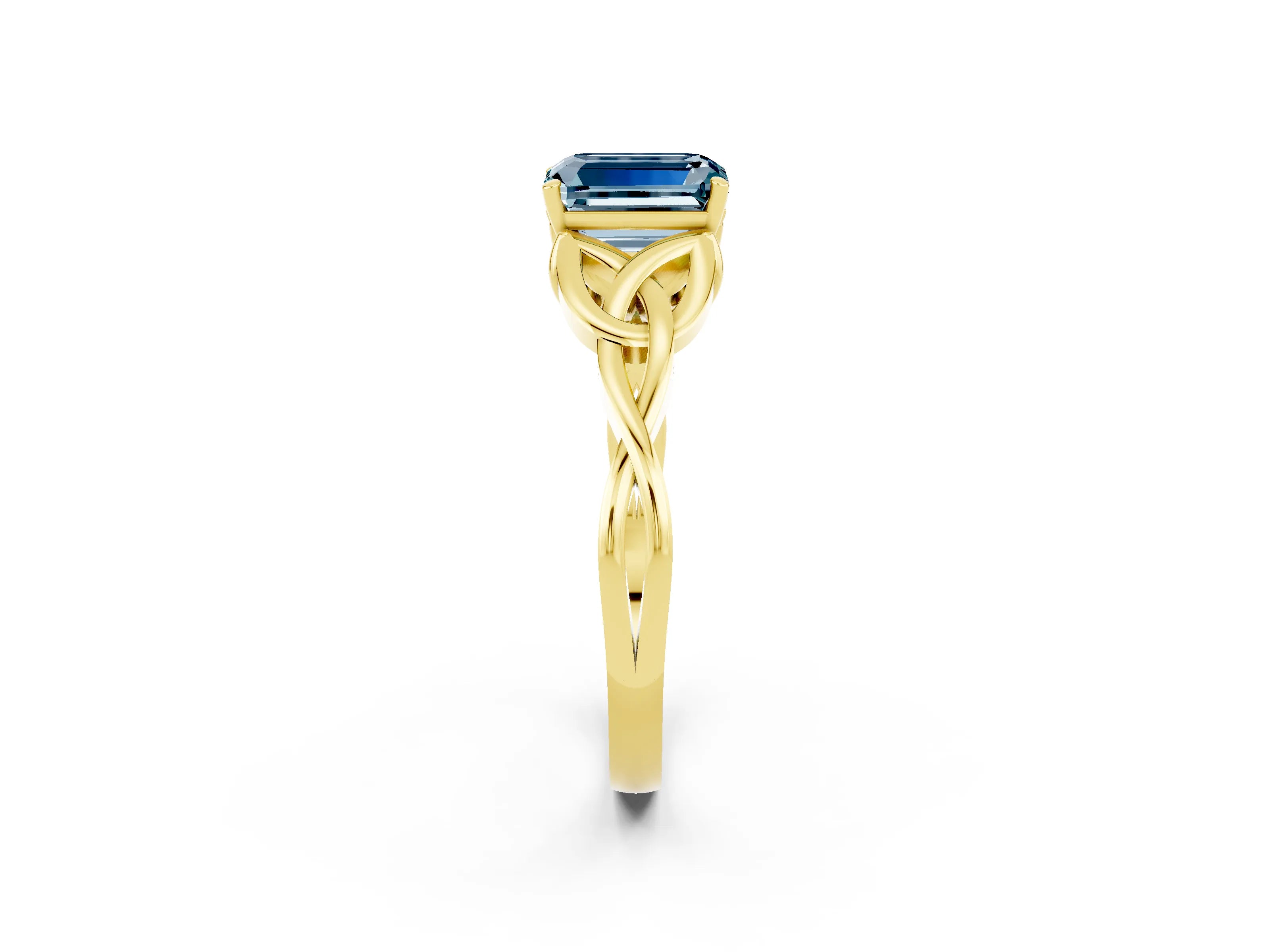 Yellow gold Emerald Cut Aquamarine Solitaire Engagement Ring with Celtic Knot Band and Four-Prong Setting_2