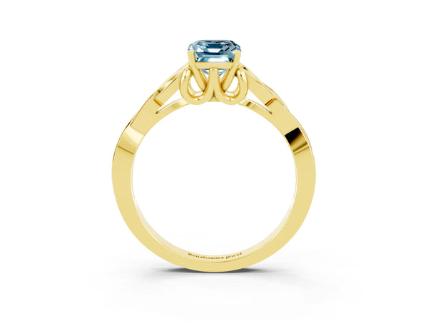 Yellow gold Emerald Cut Aquamarine Solitaire Engagement Ring with Celtic Knot Band and Four-Prong Setting