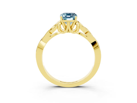 Yellow gold Emerald Cut Aquamarine Solitaire Engagement Ring with Celtic Knot Band and Four-Prong Setting_3