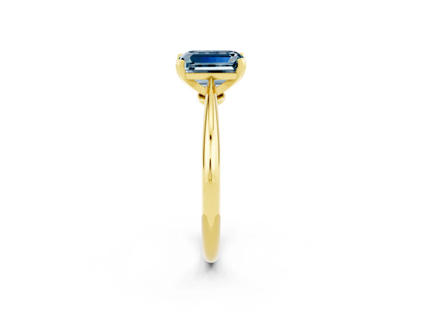 Yellow gold Emerald Cut Aquamarine Solitaire Engagement Ring with Classic Band and Four-Prong Setting