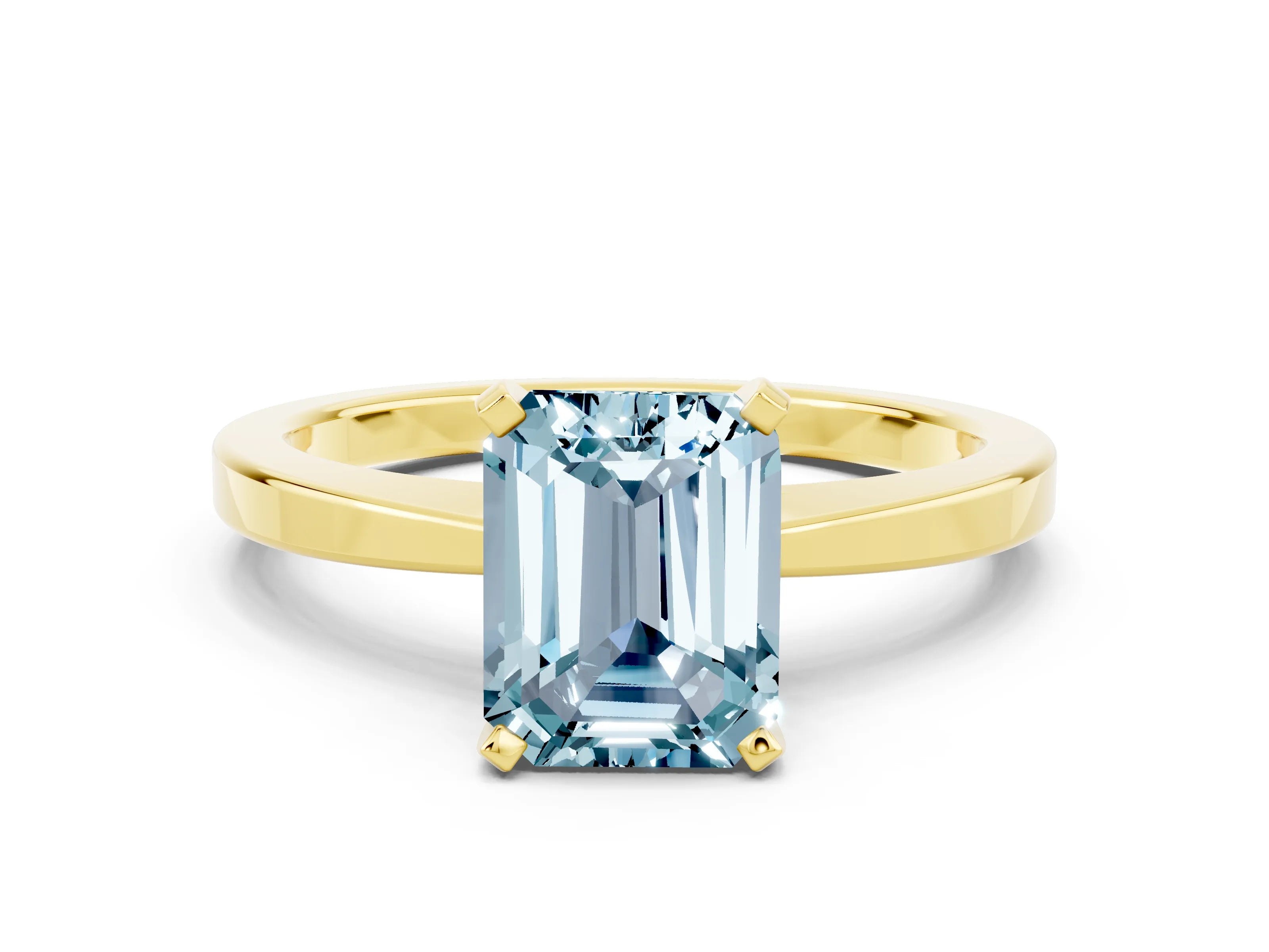 Yellow gold Emerald Cut Aquamarine Solitaire Engagement Ring with Classic Band and Four-Prong Setting_24