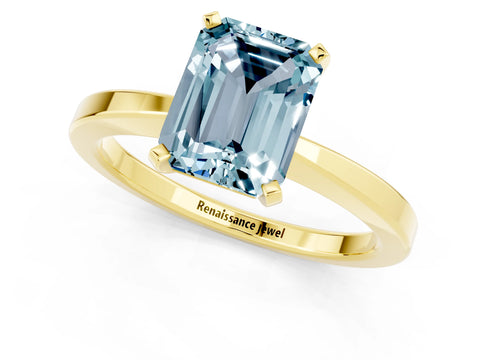 Yellow gold Emerald Cut Aquamarine Solitaire Engagement Ring with Classic Band and Four-Prong Setting_25