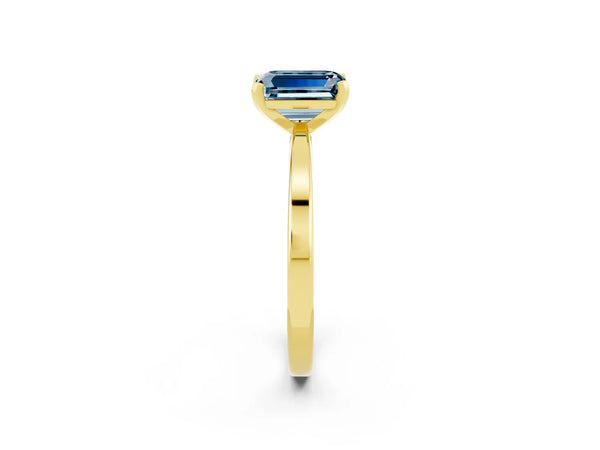 Yellow gold Emerald Cut Aquamarine Solitaire Engagement Ring with Classic Band and Four-Prong Setting