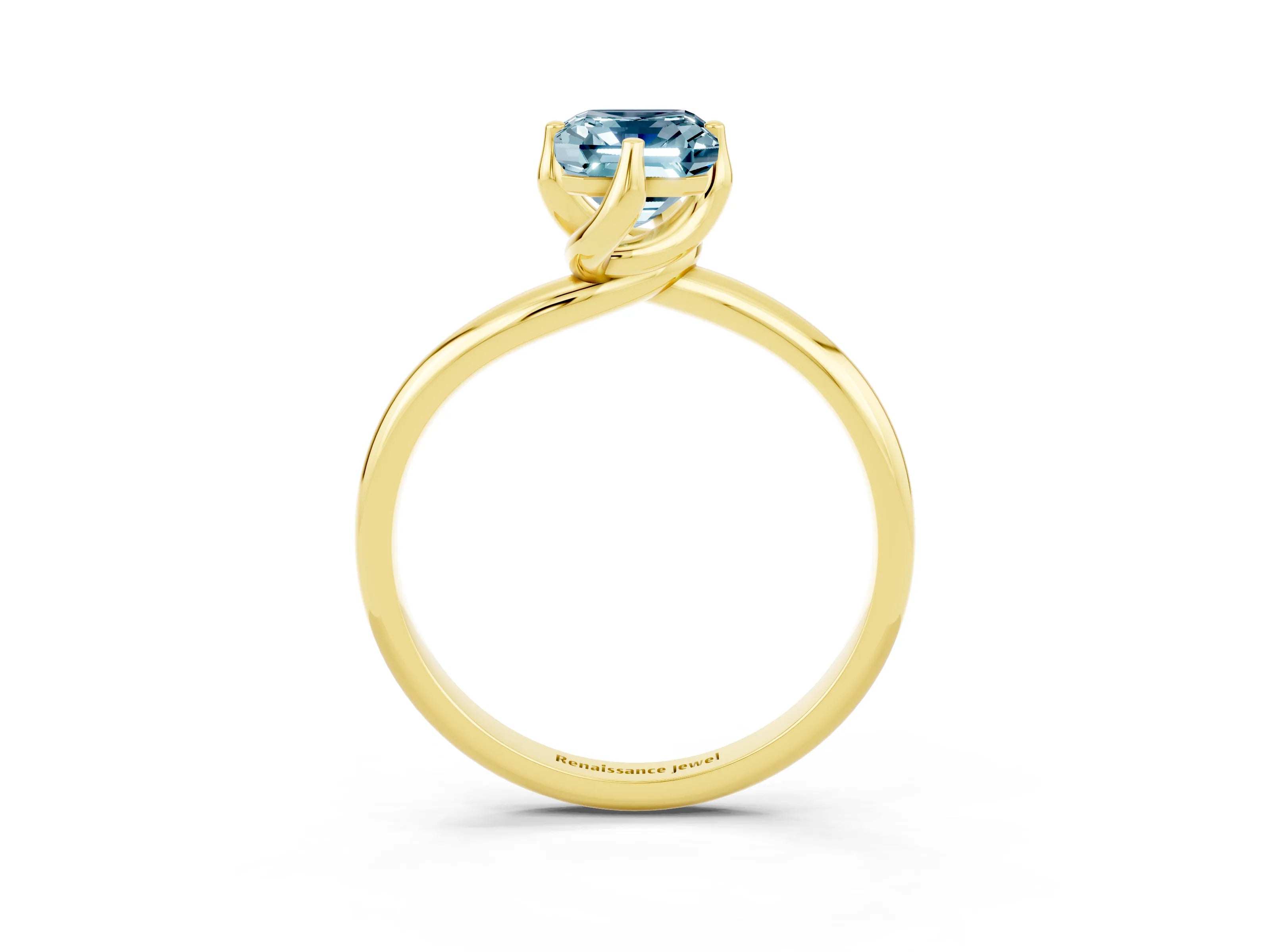 Yellow gold Emerald Cut Aquamarine Solitaire Engagement Ring with Four-Prong Setting and Classic Band_15