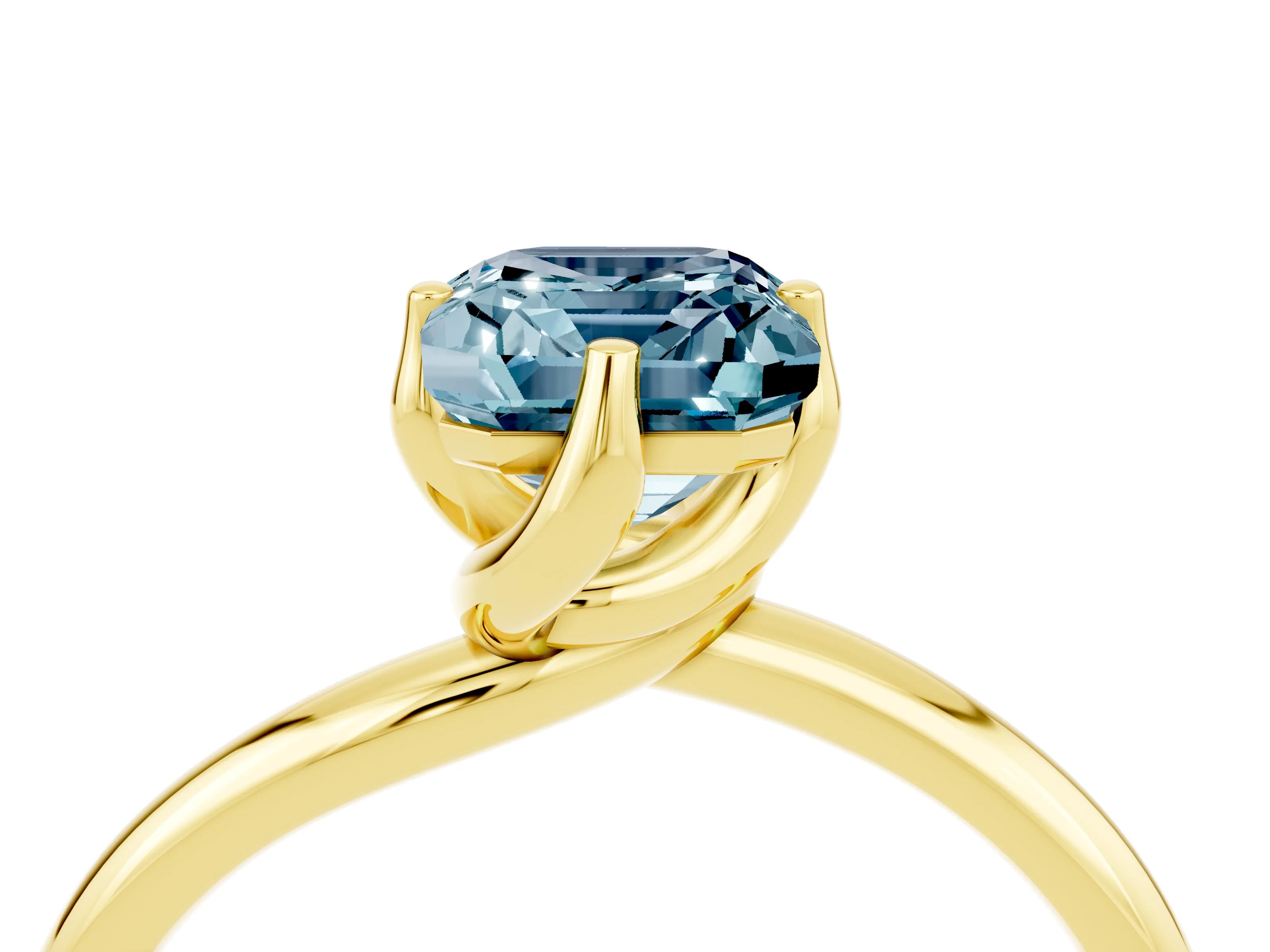 Yellow gold Emerald Cut Aquamarine Solitaire Engagement Ring with Four-Prong Setting and Classic Band_16