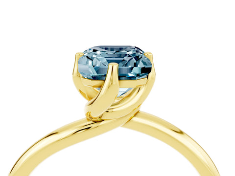 Yellow gold Emerald Cut Aquamarine Solitaire Engagement Ring with Four-Prong Setting and Classic Band_16