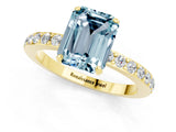 Yellow gold Emerald Cut Aquamarine Solitaire Engagement Ring with Pavé Band and Four-Prong Setting_1