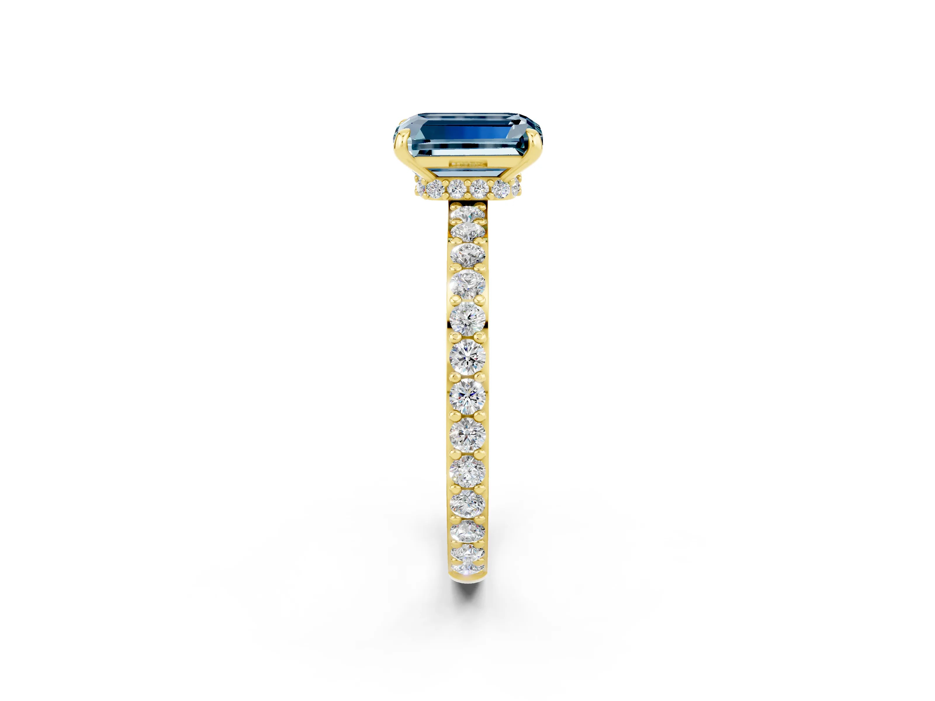 Yellow gold Emerald Cut Aquamarine Solitaire Engagement Ring with Pavé Band and Four-Prong Setting_2