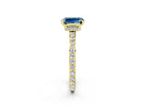Yellow gold Emerald Cut Aquamarine Solitaire Engagement Ring with Pavé Band and Four-Prong Setting_2