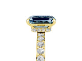 Yellow gold Emerald Cut Aquamarine Solitaire Engagement Ring with Pavé Band and Four-Prong Setting_5