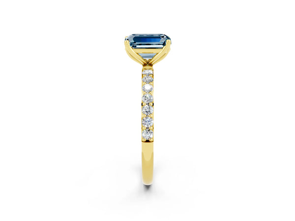Yellow gold Emerald Cut Aquamarine Solitaire Engagement Ring with Round  Pavé Band and Prong Setting