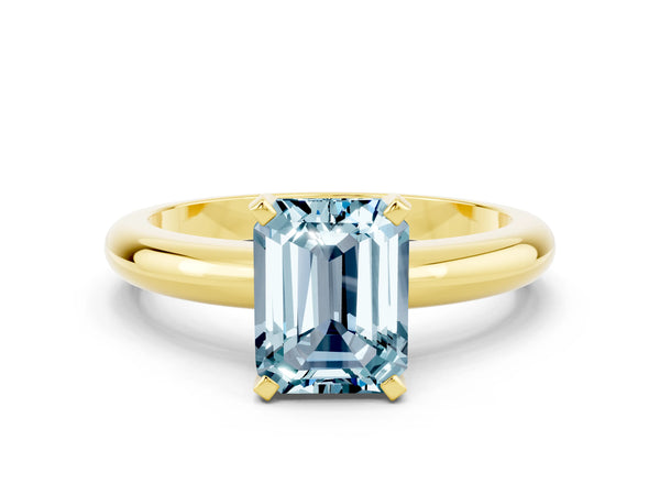 Yellow gold Emerald Cut Aquamarine Solitaire Engagement Ring with Round Band and Four-Prong Setting